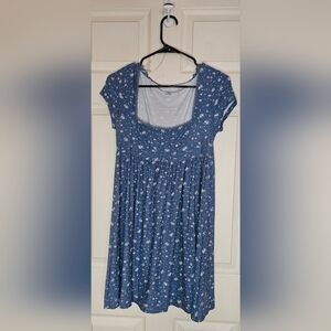 No Boundaries Blue White Floral Babydoll Dress Square Neck - Size Medium
